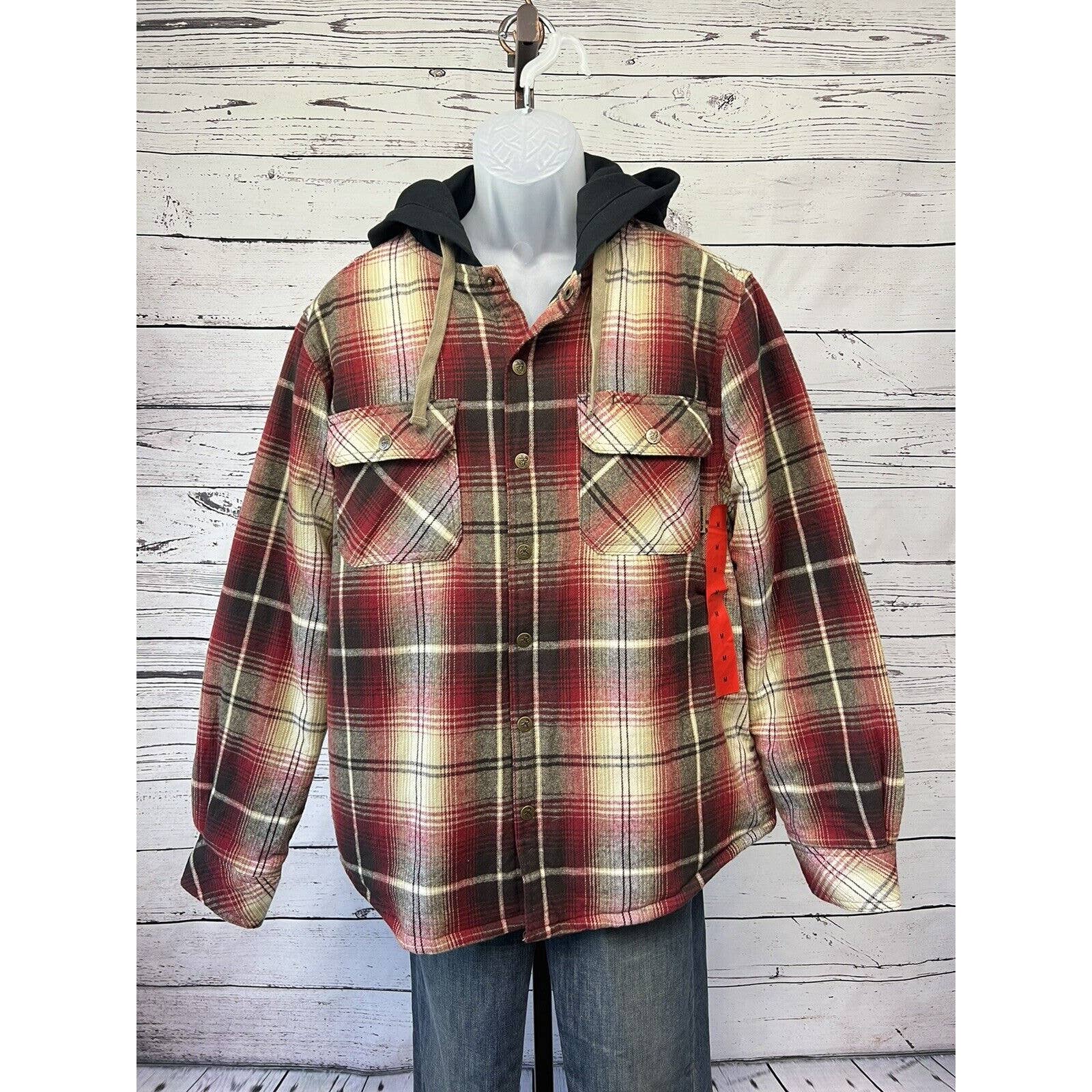 Legendary Outfitters Flannel Shirt Jacket Mens Medium Hooded Snap Buttons Plaid