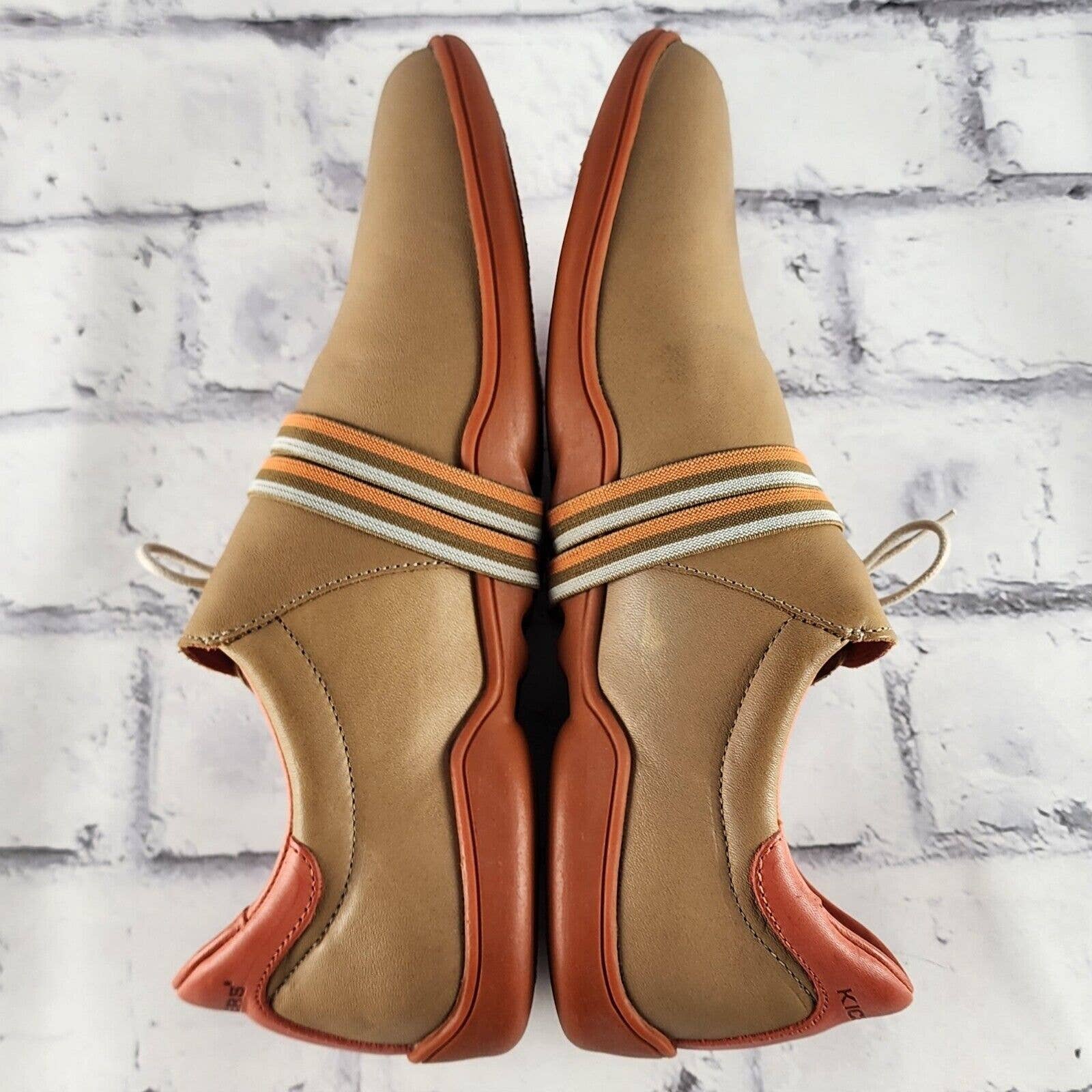 Kickers Side Lace Flats Women's Sz 38 (US 7.5) Beige & Orange Leather Sneakers