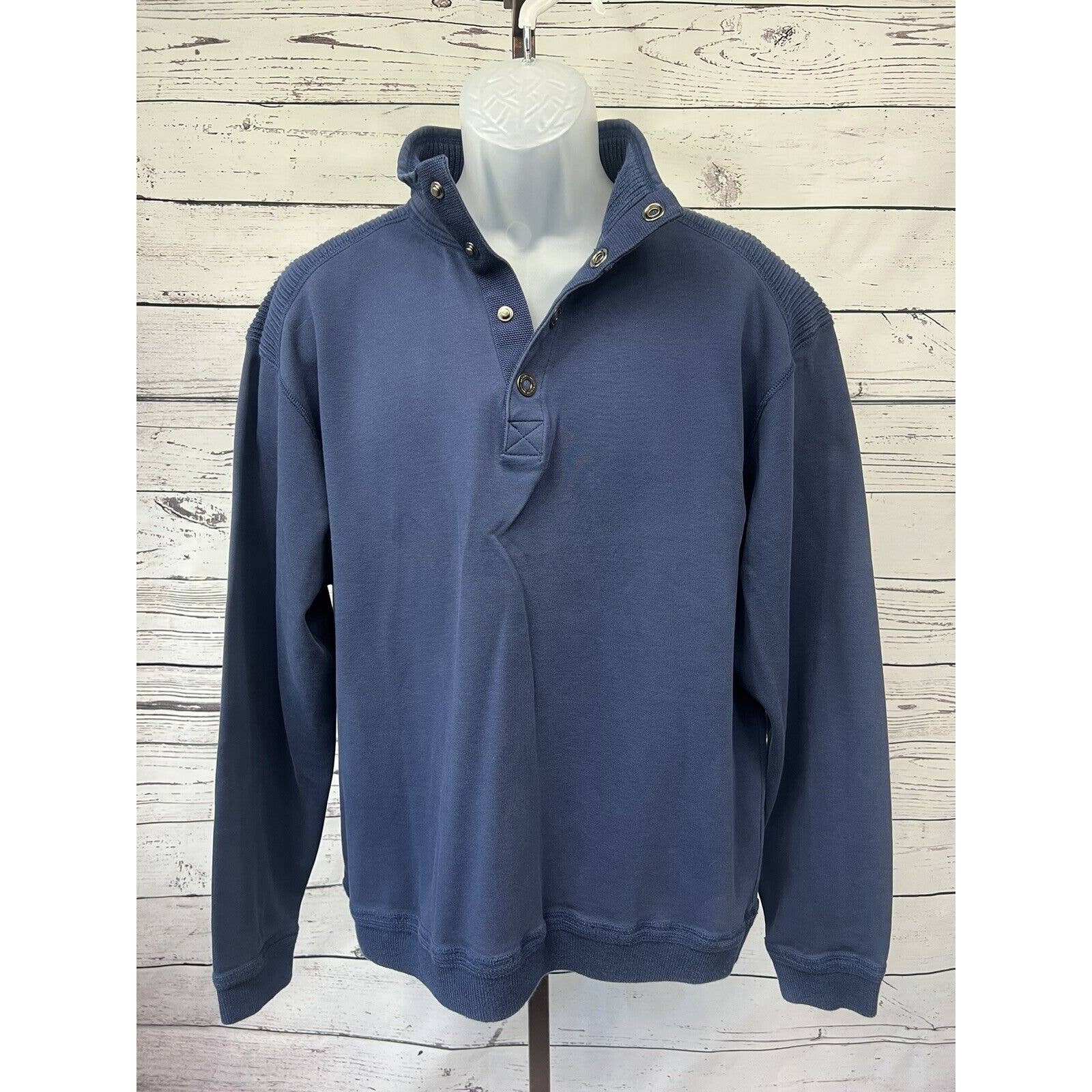 Tommy Bahama Pullover Sweater Men’s XL Pima Cotton Blue Snap Collar Neckline