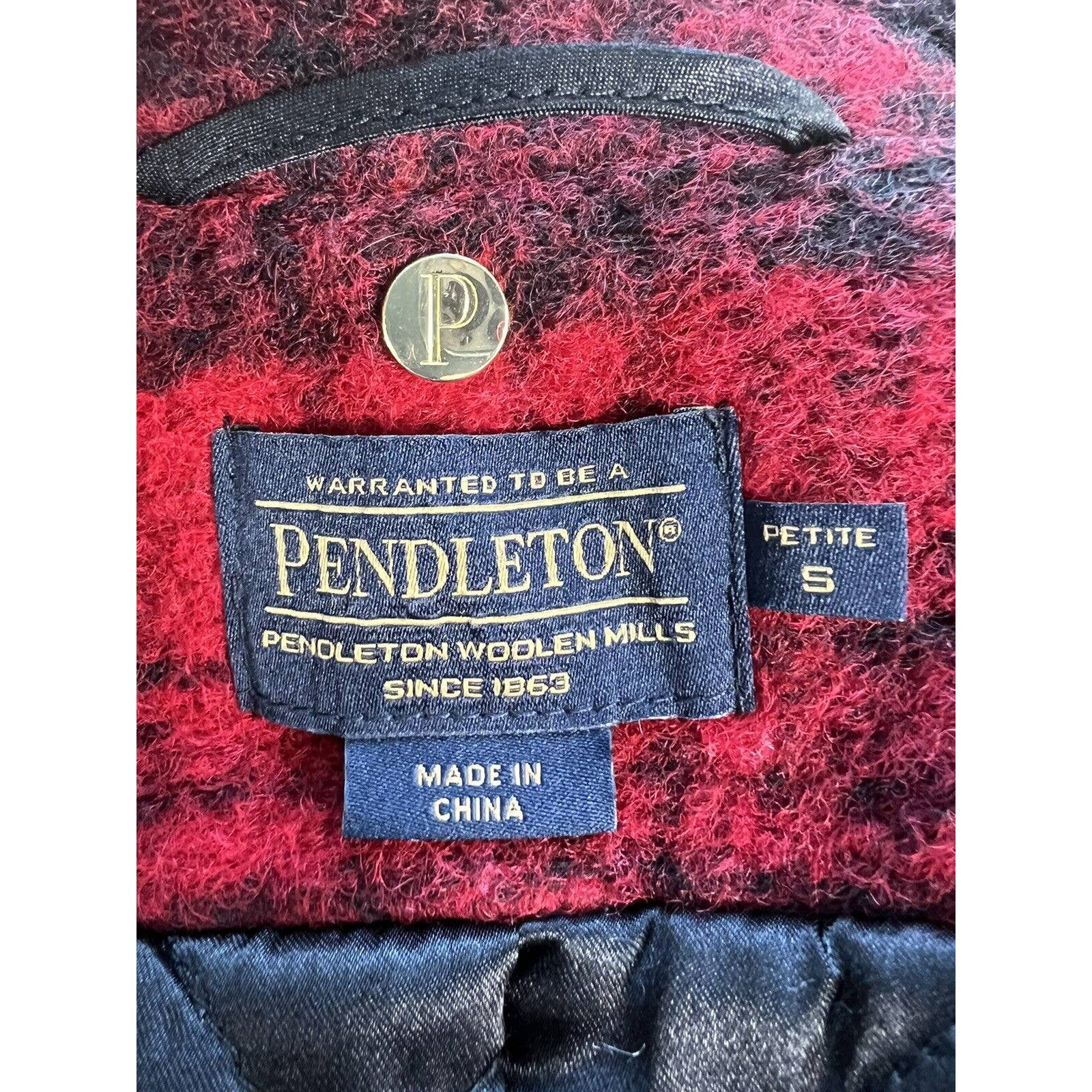 Pendleton Overcoat Women’s Petite Small Wool Blend Red Buffalo Plaid Jacket