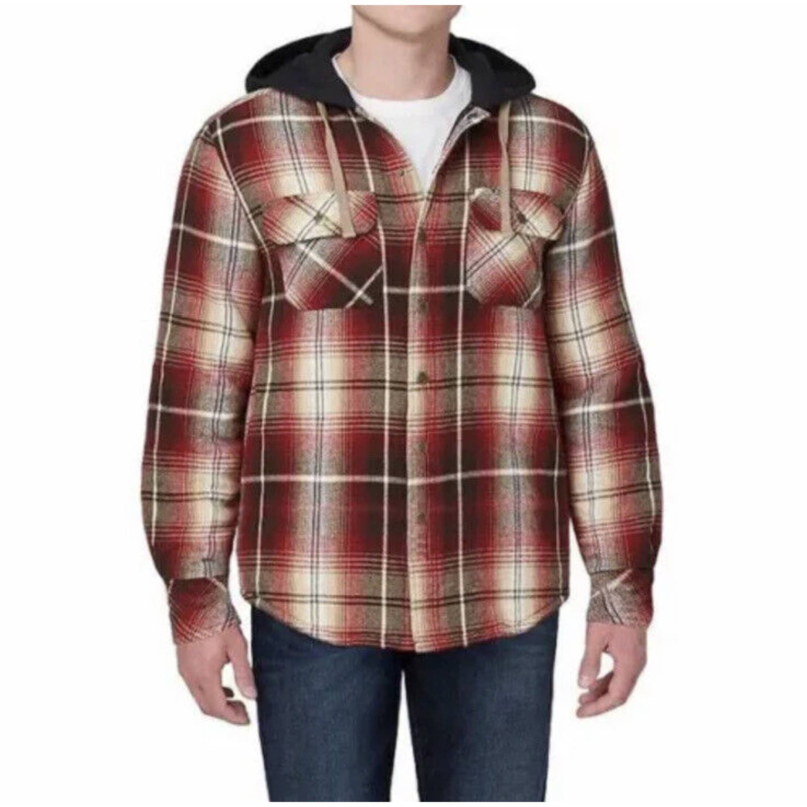 Legendary Outfitters Flannel Shirt Jacket Mens Medium Hooded Snap Buttons Plaid