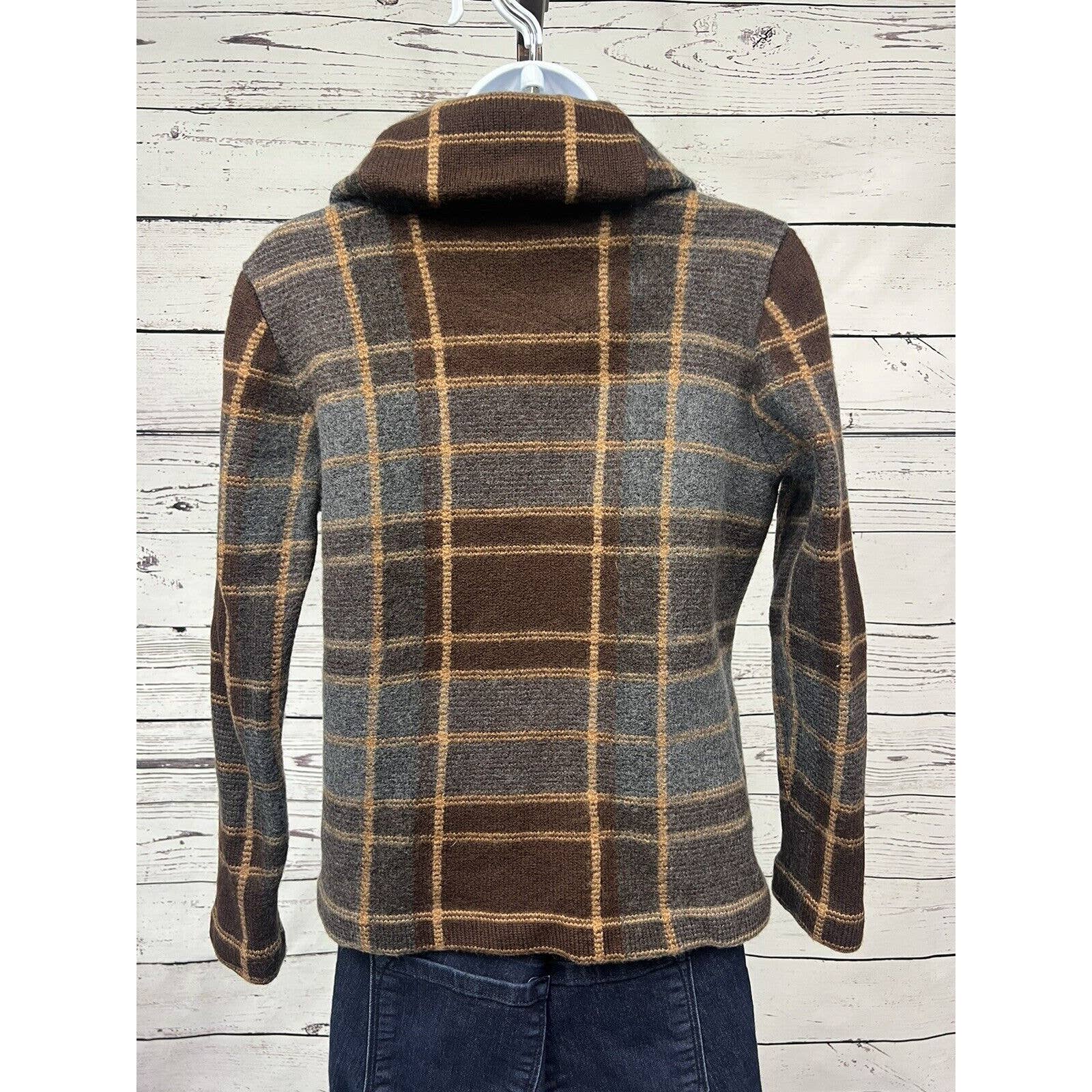 Orvis Sweater Cardigan Women’s Small Merino Wool Plaid Cowl Neck Thick Cozy
