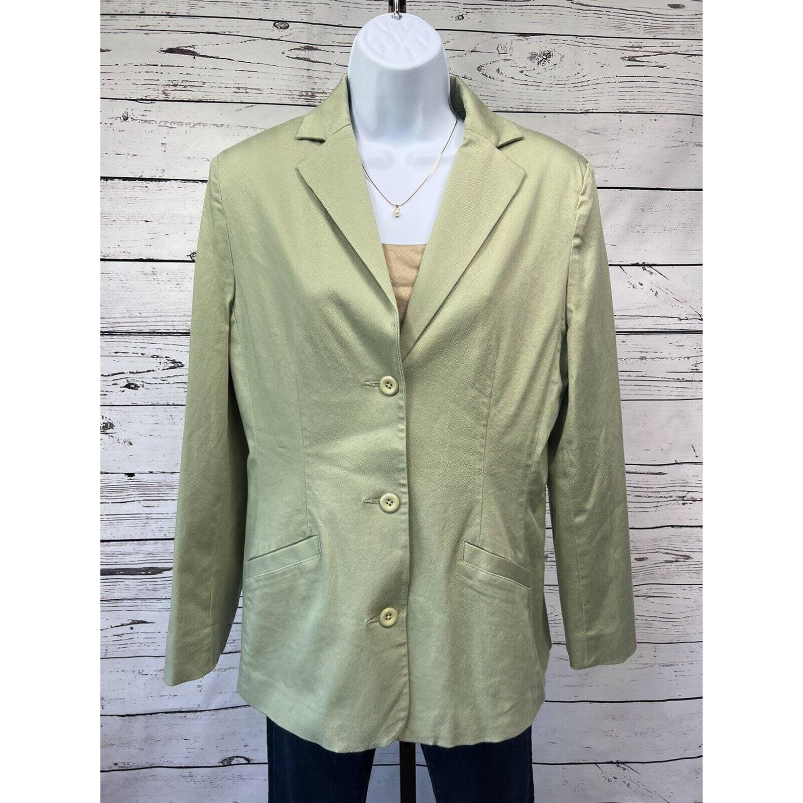 LL Bean 3 Button Blazer Women’s Size 8 Pale Green Cotton Lycra Casual Jacket