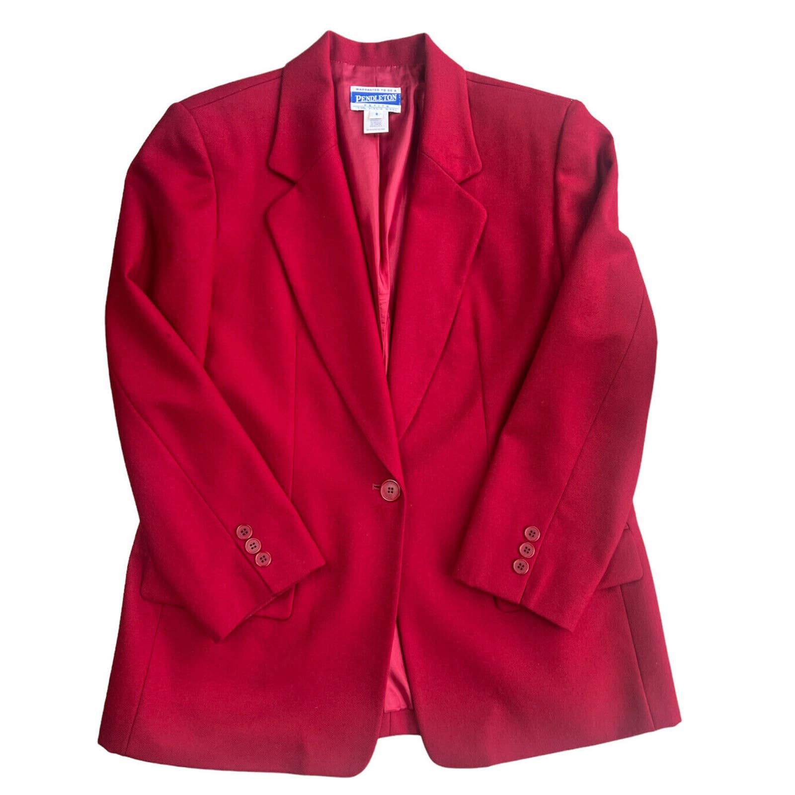 Pendleton One Button Blazer Women's Size 8 Petite 100% Wool Red Classic