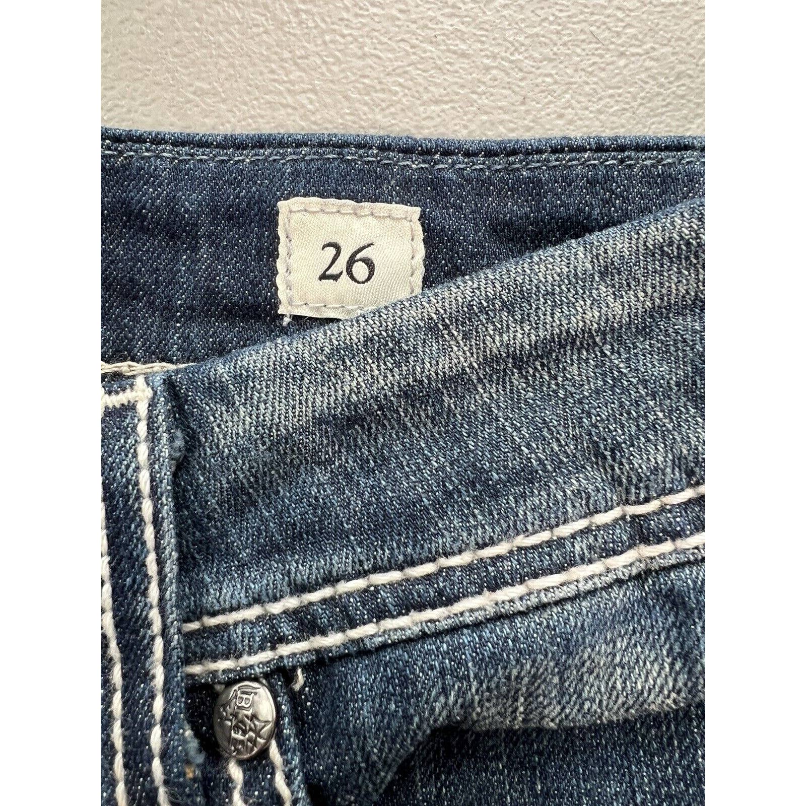 BKE Buckle Payton Cropped Jeans Womens 26 Stretch Low Rise Rhinestone Blue Denim