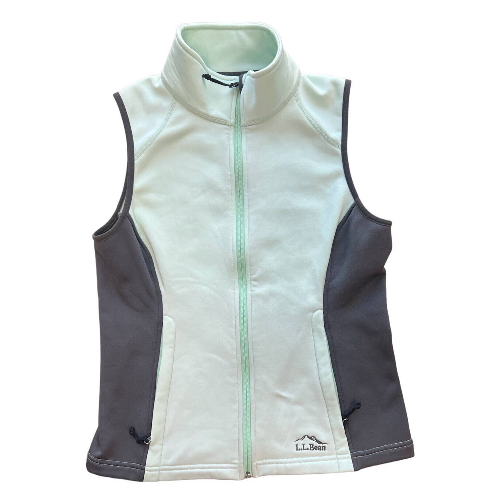 LL Bean Vest Women’s Small Petite Teal And Gray Full Zip Polyester Stretch