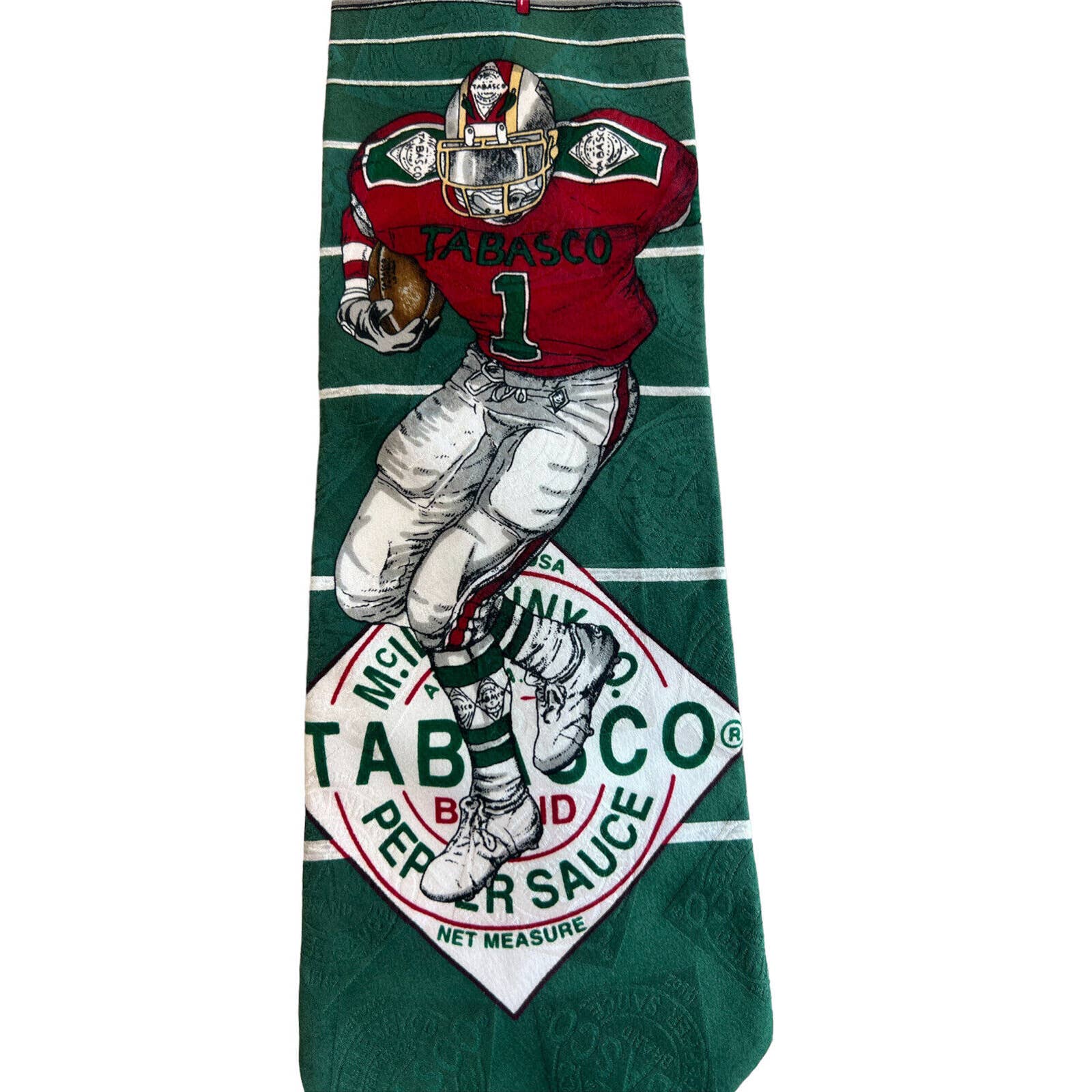 Tabasco Hot Pepper Sauce Tie Football America 100% Silk Green Red Blue