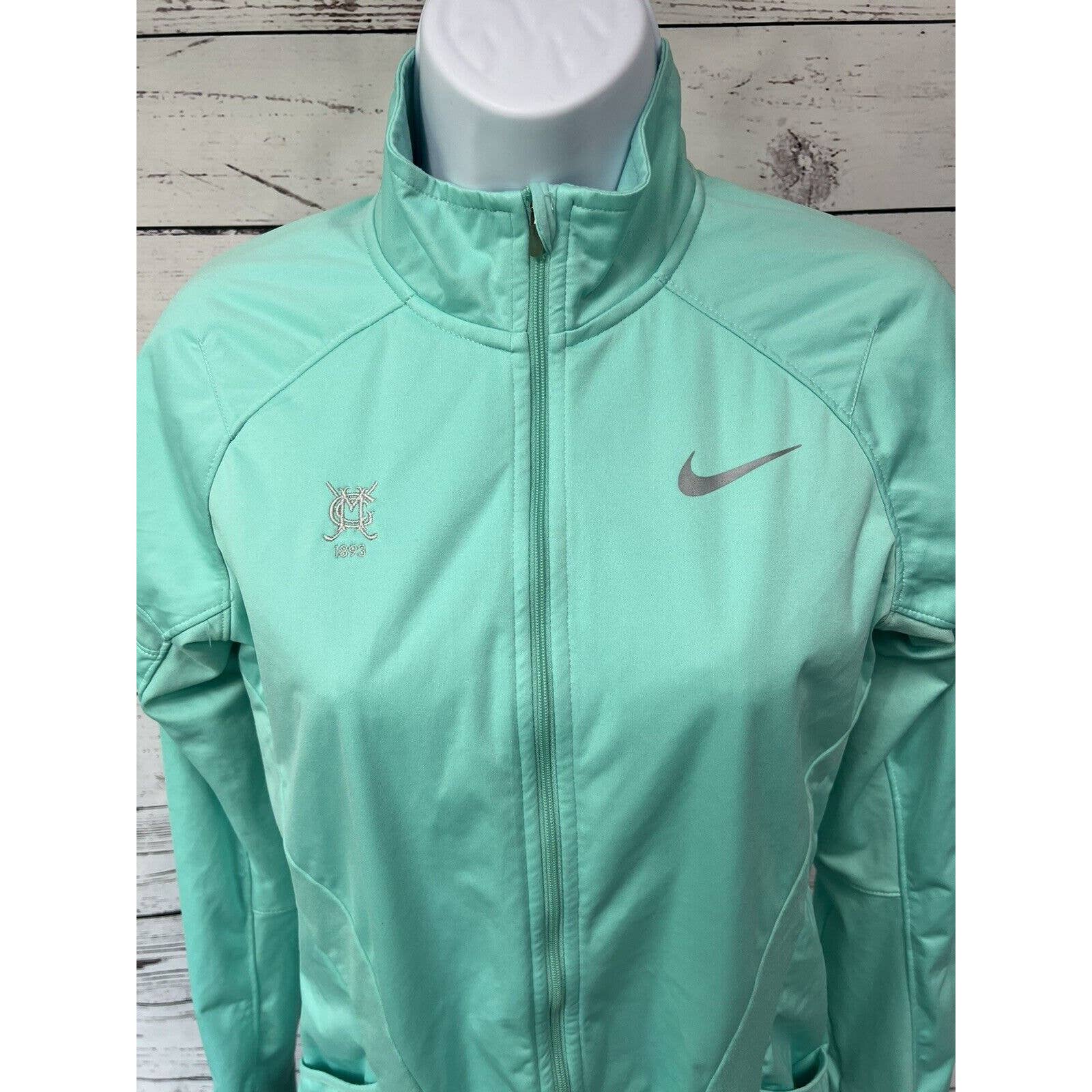 Nike Full Zip Running Jacket Women’s Small Turquoise Green Reflectors Thumb Hole