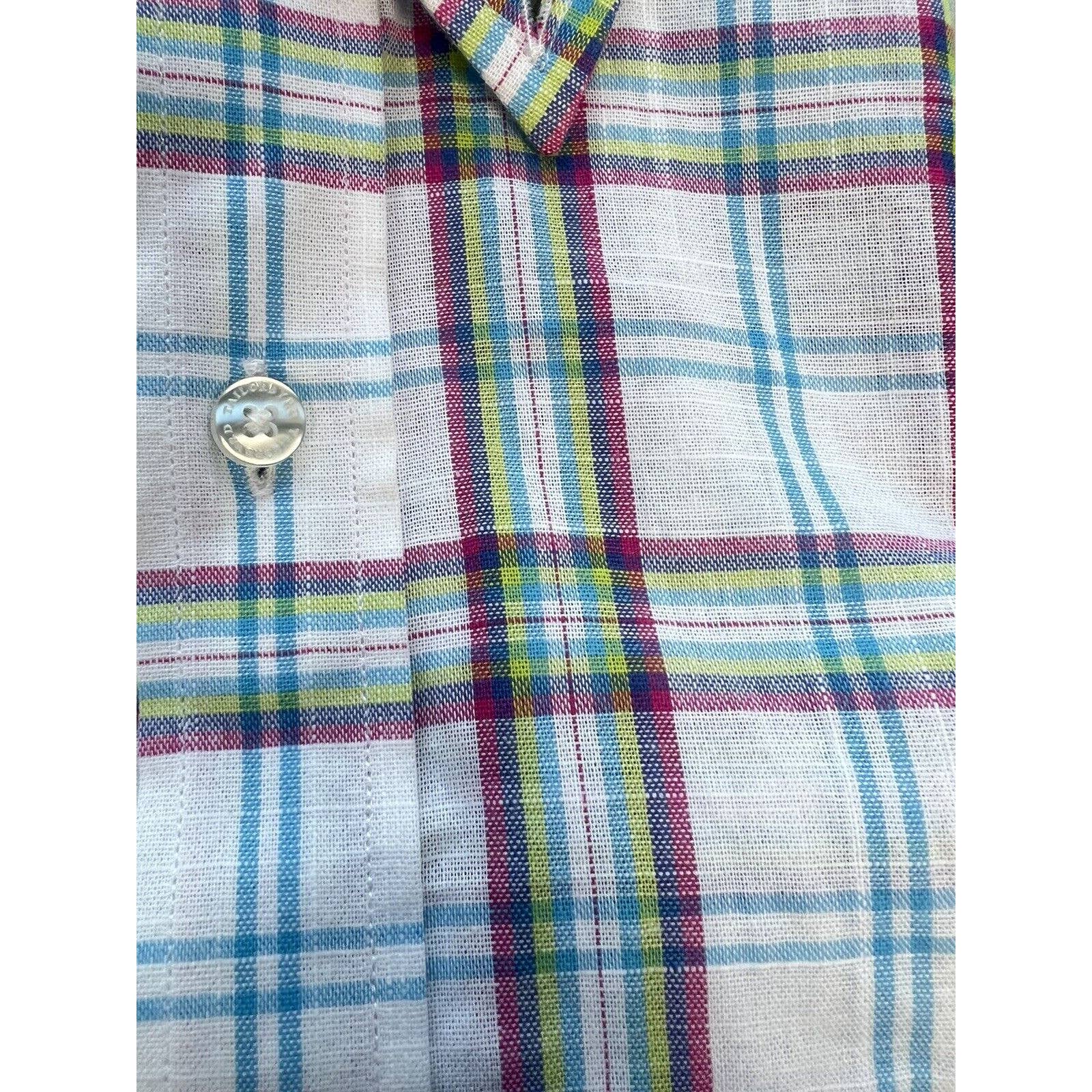 Tailorbyrd Button Down Shirt Men’s Size L Cotton Blue Pink Plaid Short Sleeve